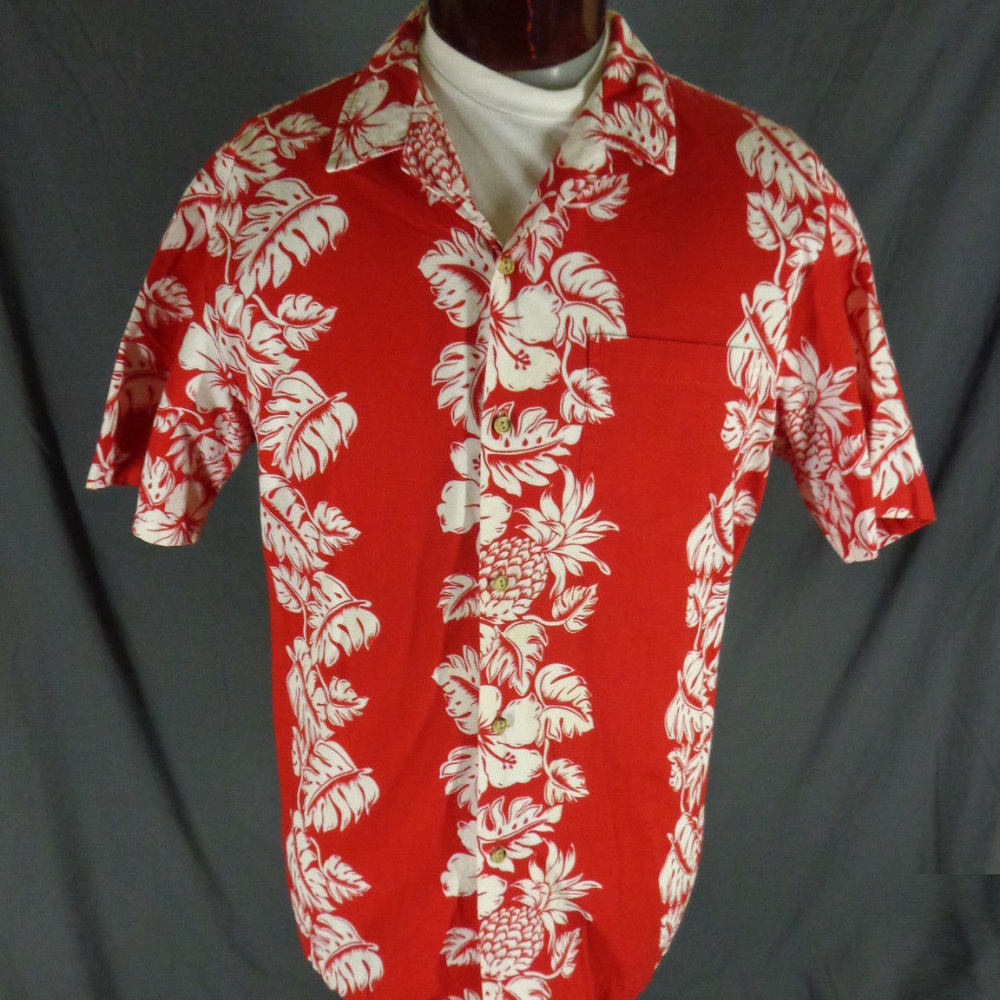 Vintage RJC Red Cotton Hibiscus Hawaiian Shirt  XL